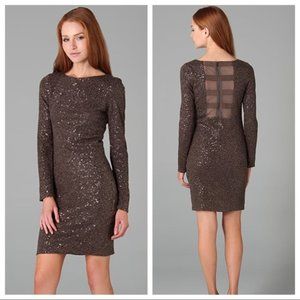 Alice + Olivia Nala Chocolate Knit Sequin Mini Dress Long Sleeves Brown Small